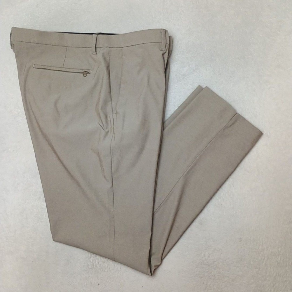Bonobos Pants Men 38x32 Beige Slim Dress Flat Front Polyester Nylon Stretch Work